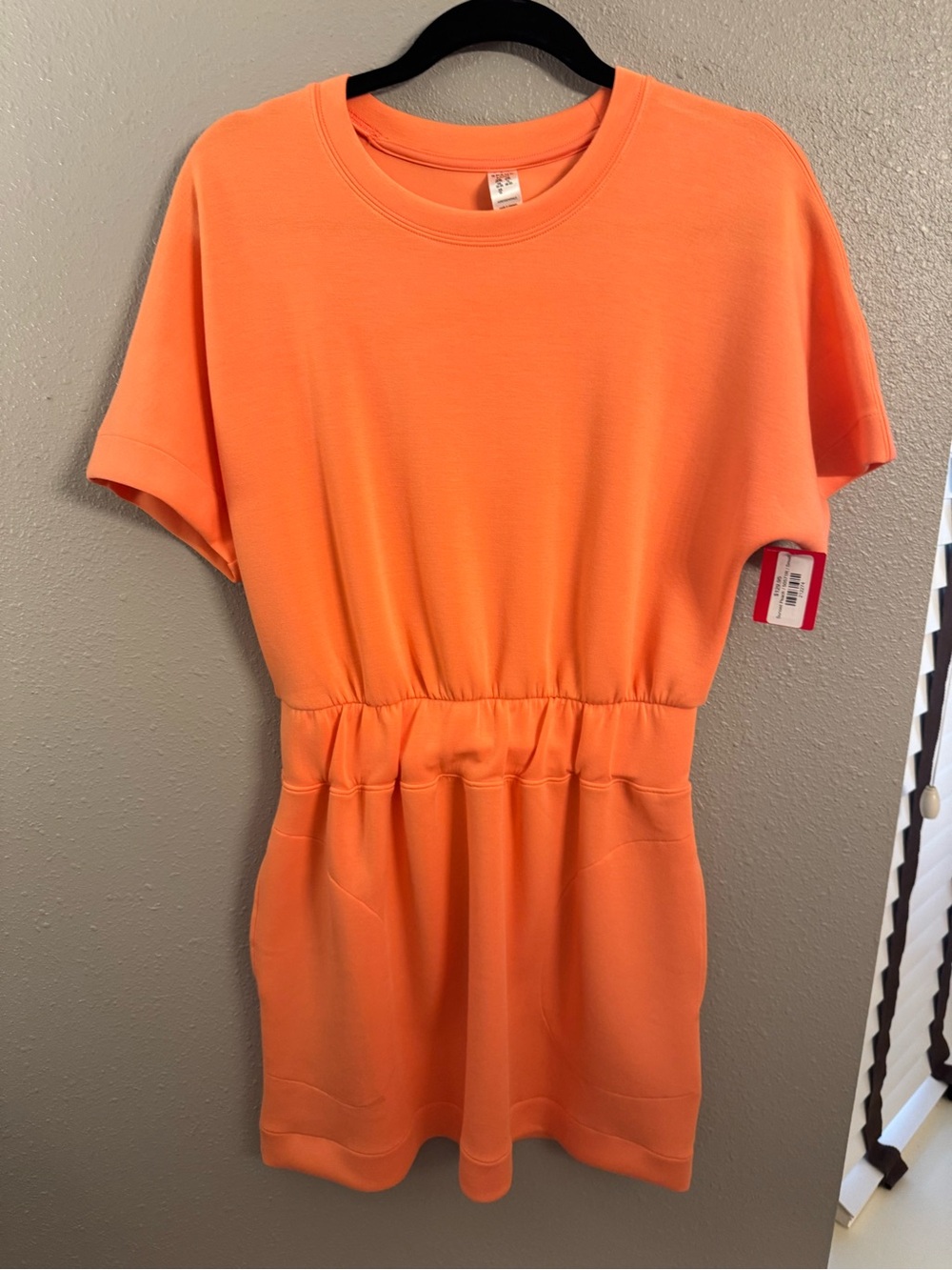 Ladies Orange Short Sleeve Elastic Waist Dress